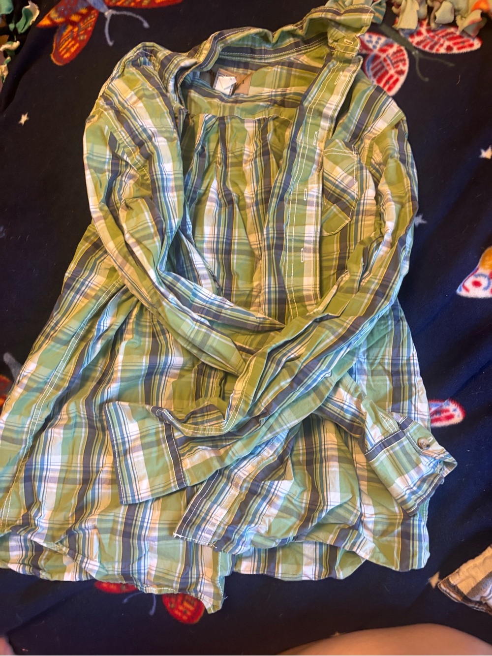 Mens Green Plaid Button-Front Top - Casual Shirt